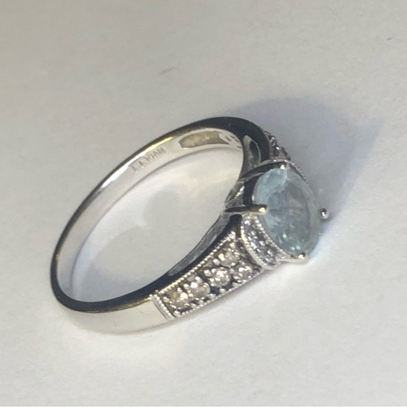 LeVian 14k Aquamarine Chocolate and White Diamond Ring - Picture 9 of 9
